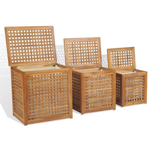 vidaXL Panier à linge 3 pcs Teck