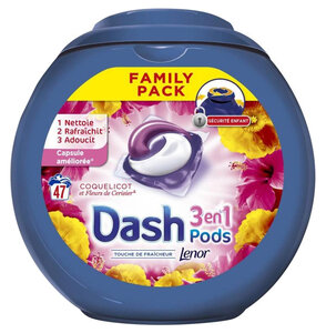 Dash Lenor 3en1 Pods Coquelicot Et Fleurs De Cerisier Pack Family (lot de 94 doses)