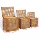 vidaXL Panier à linge 3 pcs Teck