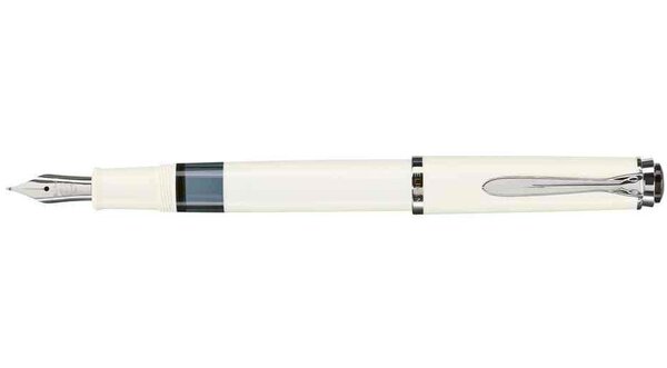 Stylo plume M 205 Pume Moyenne Corps Blanc Clip et anneau Argent PELIKAN