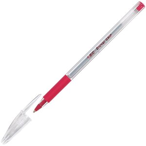 Stylo bille Cristal Grip pointe moyenne (1 mm), avec zone de préhension, corps en plastique transparent, encre rouge (boîte 20 unités)