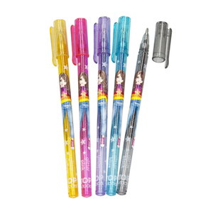 Pochette 5 Stylos Gel Couleurs Pailletés - Jaune, Rose, Violet, Bleu, Noir