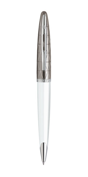 WATERMAN Carene Contemporain stylo bille, blanc métal, attributs palladium, recharge bleue pointe moyenne, en écrin