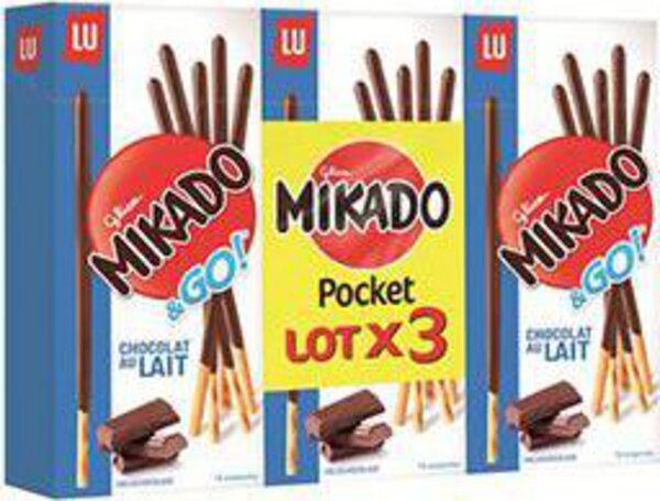 LU Mikado - Biscuit Pocket chocolat au lait les 3 paquets de 39g