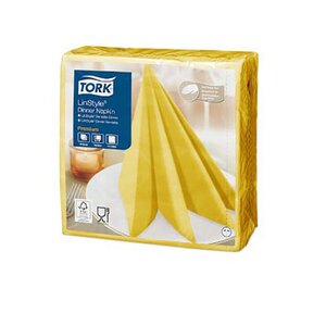 Serviettes de table textile LinStyle, jetables, pliage en 4, simple épaisseur, gaufrées, 39 cm - Jaune moutarde (paquet 50 unités)