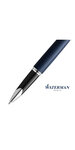 WATERMAN Carene stylo bille,  en cuir bleu, attributs palladium, recharge noire pointe moyenne, en écrin