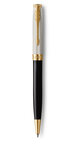 PARKER Sonnet Edition Spéciale stylo bille, Fougère laque noire + argent massif, recharge encre noire pointe moyenne