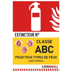 Panneau de signalisation incendie - Indicateur Classe de feu - Classe ABC pour tout type de feux sauf métaux