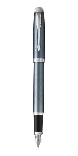 PARKER IM stylo plume, bleu gris, Plume fine, attributs chromés, en écrin