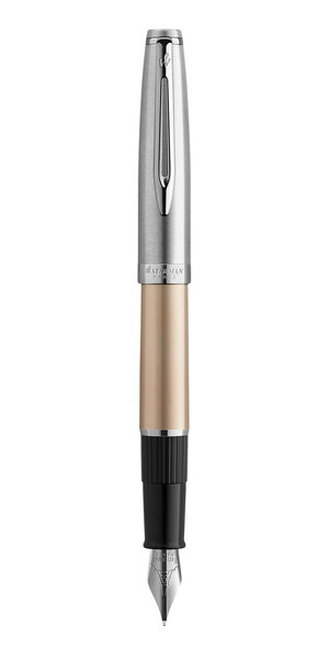 WATERMAN Emblème Deluxe stylo plume, or, attributs chromés, plume fine, cartouche d'encre bleue, en écrin