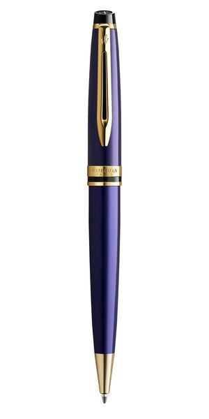 WATERMAN Expert stylo bille, bleu profond, pointe moyenne, attributs dorés, recharge bleue, écrin