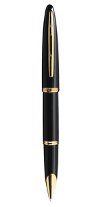 WATERMAN Carene Black Sea stylo roller, noir brillant, attributs dorés, recharge noire pointe fine, en écrin