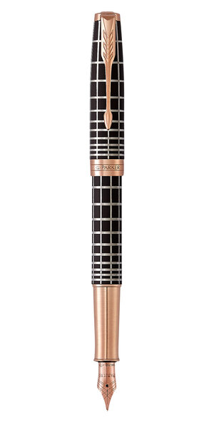 PARKER Sonnet stylo plume, ciselé chocolat, attributs or rose, plume fine 18 carats – Livré dans son écrin