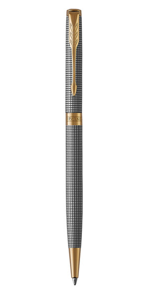 PARKER Sonnet fin stylo bille, argent ciselé, attributs dorés, recharge encre noire pointe moyenne – Livré dans son écrin