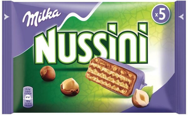 Milka Gaufrettes Nussini Chocolat Noisettes par 5 Barres 31,5g (lot de 6 soit 30 barres)