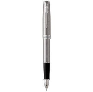 PARKER Sonnet Stylo plume, acier inoxydable, Plume fine, encre noire, Coffret cadeau