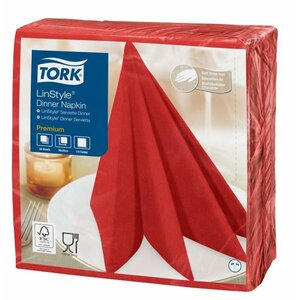 Serviettes de table textile LinStyle, jetables, pliage en 4, simple épaisseur, gaufrées, 39 cm - Rouge coquelicot (paquet 50 unités)