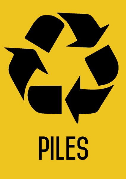 Recyclage piles - Autocollant vinyl waterproof - L.210 x H.297 mm