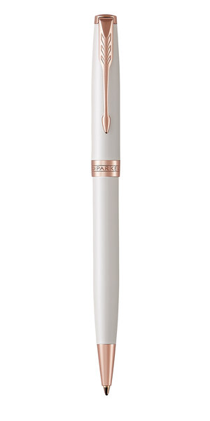PARKER Sonnet stylo bille, laque perle, attributs or rose, recharge encre noire pointe moyenne – Livré dans son écrin