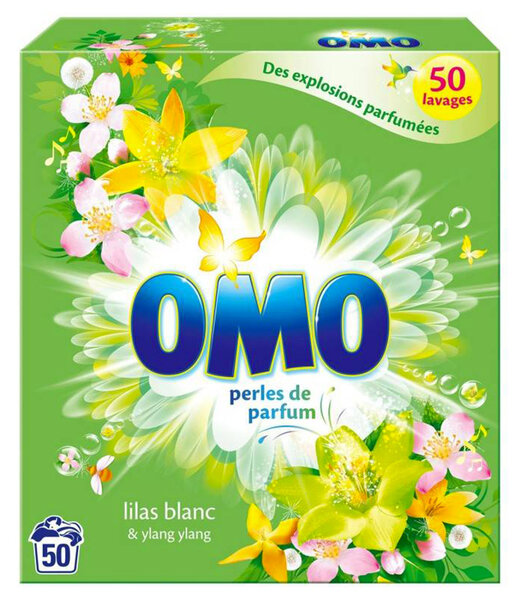 Omo Perles De Parfum Lilas Blanc Et Ylang Ylang 50 Lavages 3,5Kg (lot de 2)