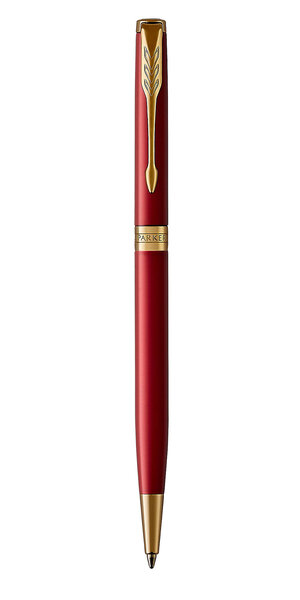 PARKER Sonnet fin stylo bille, laque rouge, attributs dorés, recharge encre noire pointe moyenne – Livré dans son écrin