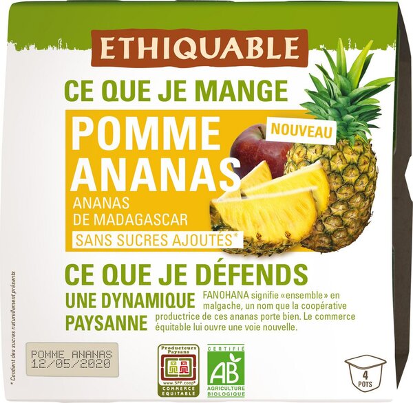 Ethiquable Purée de fruits pomme & ananas Bio