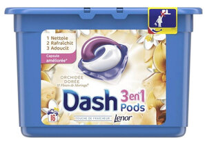 Dash Lenor 3en1 Pods Orchidée Dorée et Fleurs De Moringa (lot de 32 doses)