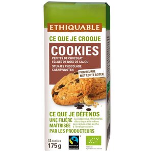 Cookies bio avec des pépites de chocolat et éclats de noix de cajou - Sachet de 175 g (paquet 175 grammes)
