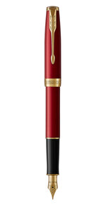 PARKER Sonnet stylo plume, laque rouge, attributs dorés, plume moyenne – Livré dans son écrin