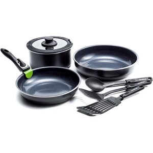 GREENCHEF Clickpan Magneto Diamond Black Set 8 pieces : 2 poeles 24/28 cm + 1 casserole 20 cm + 1 couvercle verre 20 cm