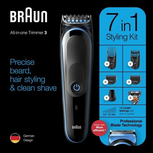 Braun MGK3245 Tondeuse 7-En-1 - Tondeuse barbe, visage et cheveux - 13 longueurs (0,5 a 21mm) - 80min de tonte