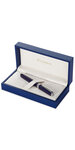 WATERMAN Exception stylo roller fin, bleu, attributs plaqué argent, recharge noire F, en écrin