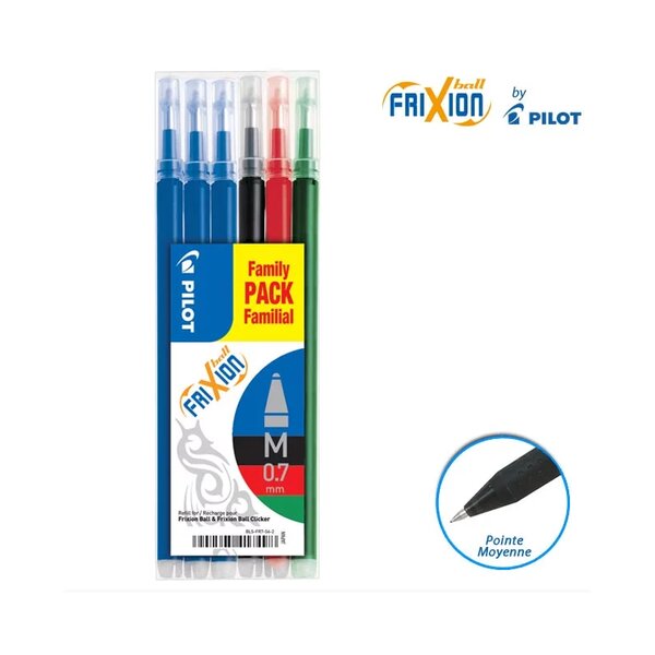 Lot de 6 recharges FriXion pointe moyenne 0,7mm assortiment Pilot