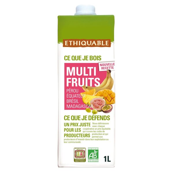 Brick de Jus Multifruits Pérou/Equateur/Brésil BIO Commerce Equitable - Brique 1 L (boîte 10 litres)