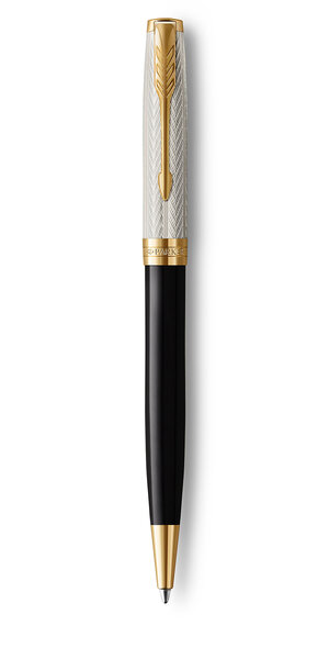 PARKER Sonnet Edition Spéciale stylo bille, Fougère laque noire + argent massif, recharge encre noire pointe moyenne