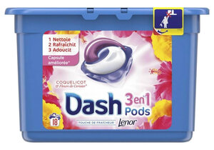 Dash Lenor 3en1 Pods Coquelicot et Fleurs De Cerisier (lot de 36 doses)