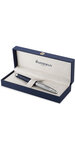 WATERMAN Carene stylo bille,  en cuir bleu, attributs palladium, recharge noire pointe moyenne, en écrin