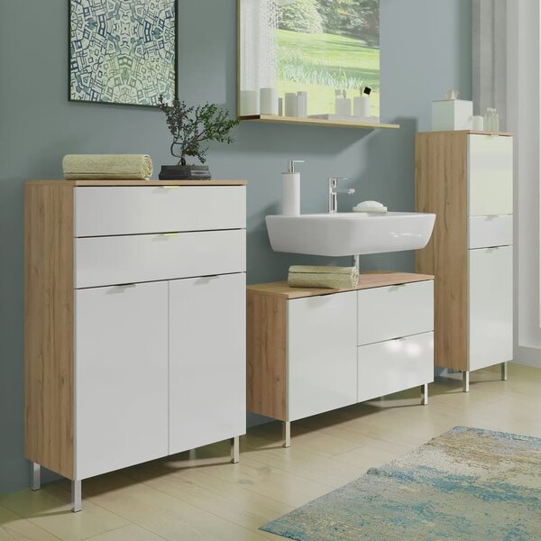 Germania Armoire sous-lavabo GW-Mauresa 34x80x56 cm Chêne et blanc