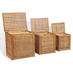 vidaXL Panier à linge 3 pcs Teck