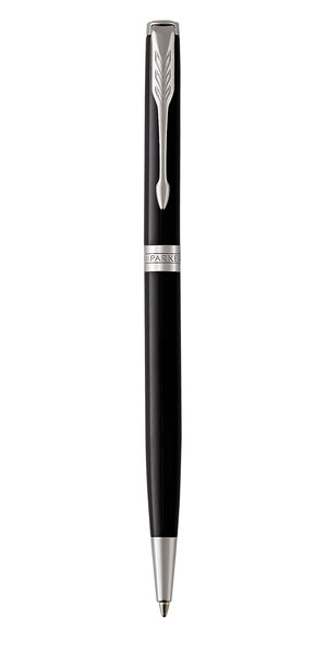 PARKER Sonnet fin stylo bille, laque noire, attributs palladium, recharge encre noire pointe moyenne – Livré dans son écrin