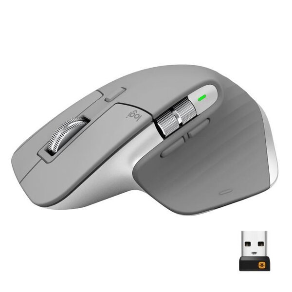 LOGITECH Souris Darkfield MX Master 3 - Bluetooth/Radio Fréquence - USB - 7 Boutons - Gris Moyen