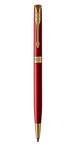 PARKER Sonnet fin stylo bille, laque rouge, attributs dorés, recharge encre noire pointe moyenne – Livré dans son écrin
