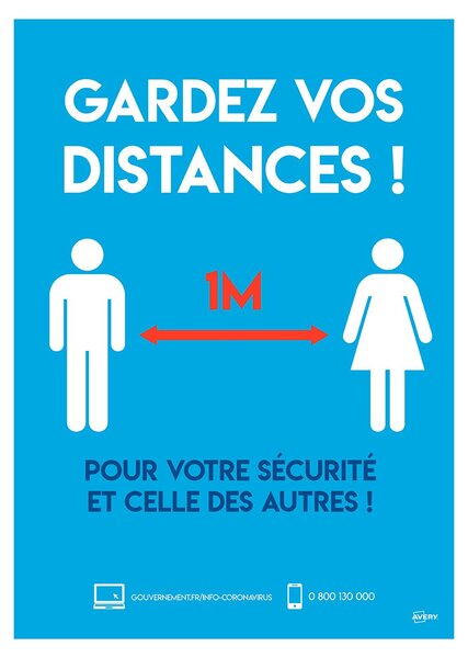 2 Affiches adhésives amovibles - Gardez vos distances