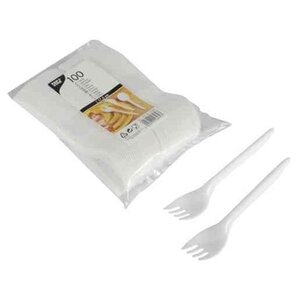 Lot de 100 fourchettes en plastique, longueur: 175 mm, blanc PAPSTAR