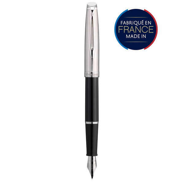 WATERMAN Emblème Stylo plume, noir, plume moyenne, encre bleue, Coffret cadeau