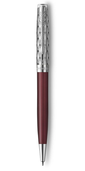 PARKER Sonnet Premium Stylo bille, métal et laque Rouge, Recharge noire pointe moyenne, Coffret cadeau