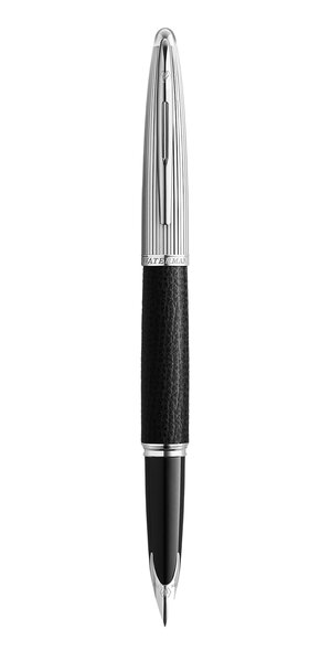 WATERMAN Carene stylo plume, en cuir noir, attributs palladium, plume moyenne 18K, en écrin