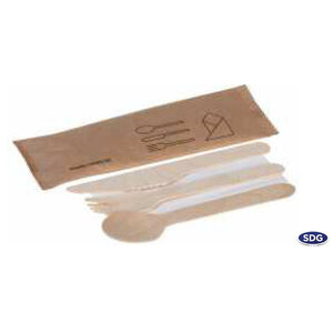 Set de Couvert en Bois Naturel Biodégradable et Serviette - SDG - Lot de 250 - Bois