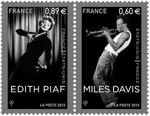 Timbres Emission commune France / USA - Edith Piaf et Miles Davis
