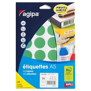 Apli-Agipa - 240 pastilles adhésives permanentes vertes 30 mm (colis de 5)